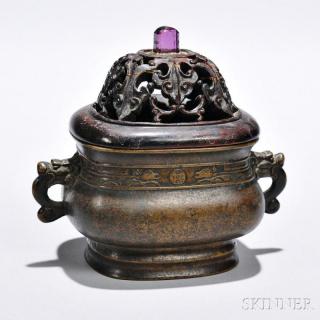 Appraisal: Bronze Covered Censer China th th century with two molded