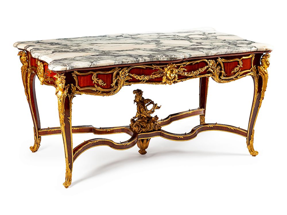 Appraisal: A Louis XV Style Gilt-Bronze-Mounted Tulipwood Salon Table A Fine