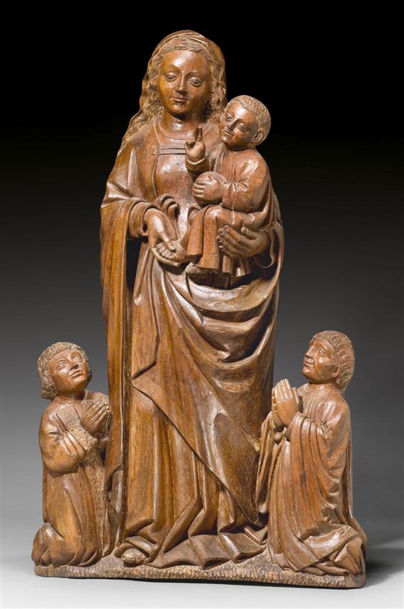 Appraisal: MADONNA WITH CHILD Gothic Northern France Flanders circa Carved walnut