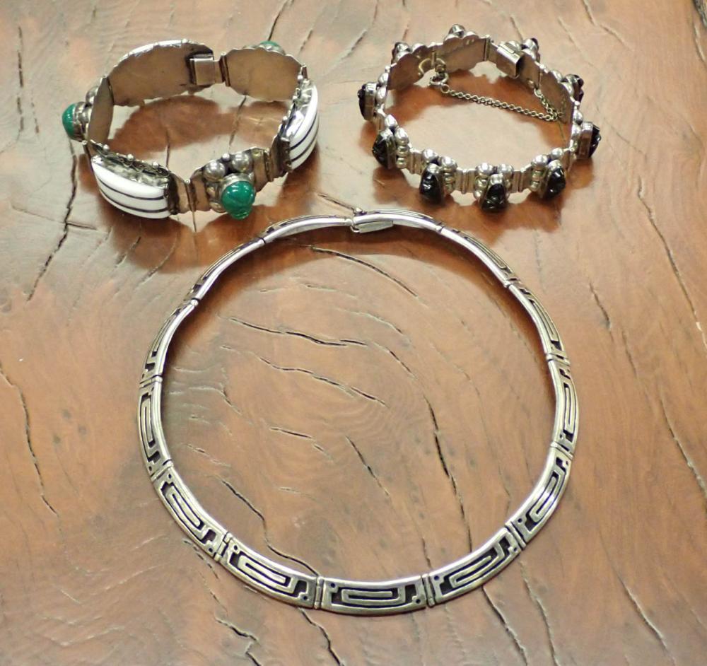 Appraisal: THREE ARTICLES OF VINTAGE MEXICO SILVER JEWELRY including a -