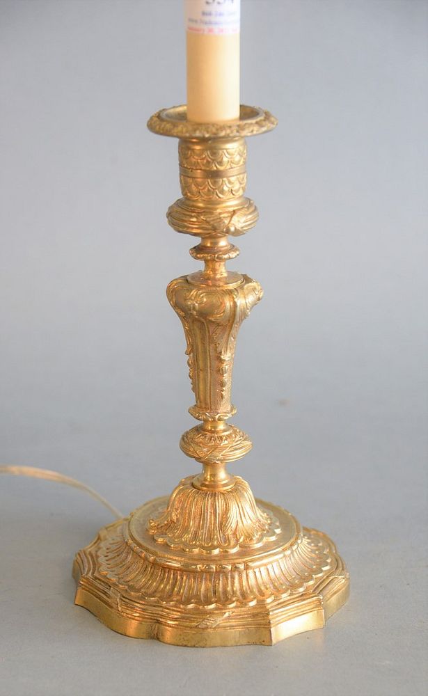 Appraisal: Louis XVI Style Gilt-Bronze Candlestick Lamp with foliate and scroll