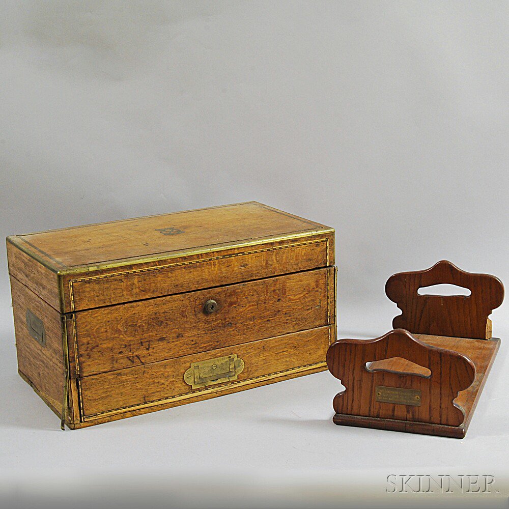 Appraisal: English Inlaid Oak Travel Box and a Bookstand th century