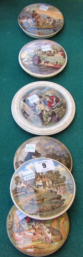 Appraisal: Six Prattware pot lids comprising The Fish Barrow Pegwell Bay