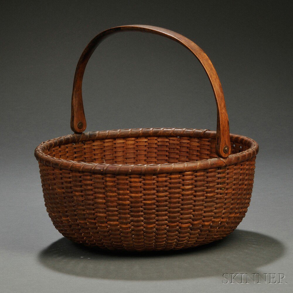 Appraisal: Low Round Swing-handled Nantucket Basket reportedly made by Captain Andrew