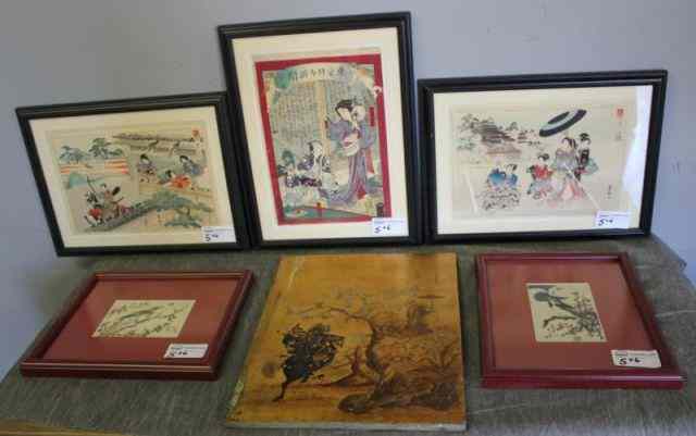 Appraisal: Box Lot of Works Oriental Prints a Panel Panel of