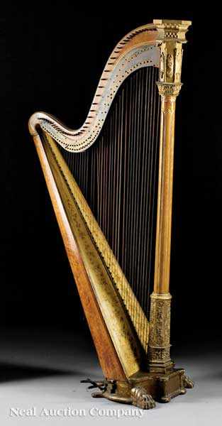 Appraisal: An Antique American Carved and Gilded Birdseye Maple Harp late