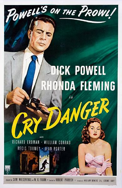 Appraisal: Cry Danger RKO one-sheet condition A- linen-backed x in