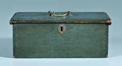 Appraisal: Painted wooden box dovetailed pine molded lid with brass pull