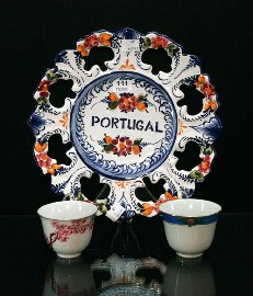 Appraisal: Six teacups together with a plate emblazoned Portugal