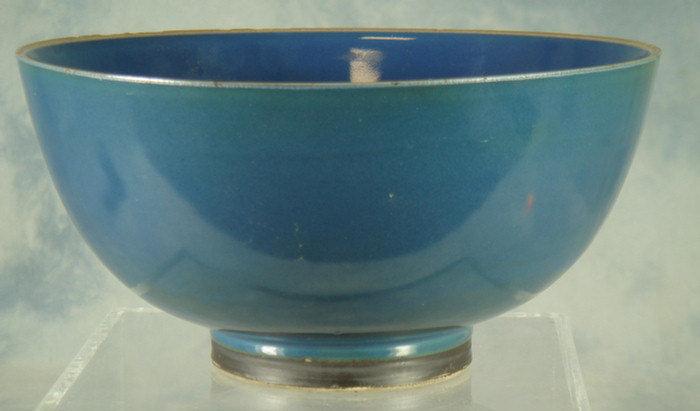 Appraisal: Blue glazed Oriental pottery bowl a few flakes around rim