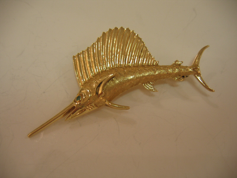 Appraisal: SWORDFISH BROOCH k yellow gold pin measuring in x in