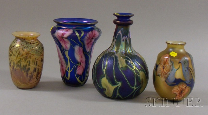 Appraisal: Three Charles Lotton Art Glass Vases and a Dick Slater