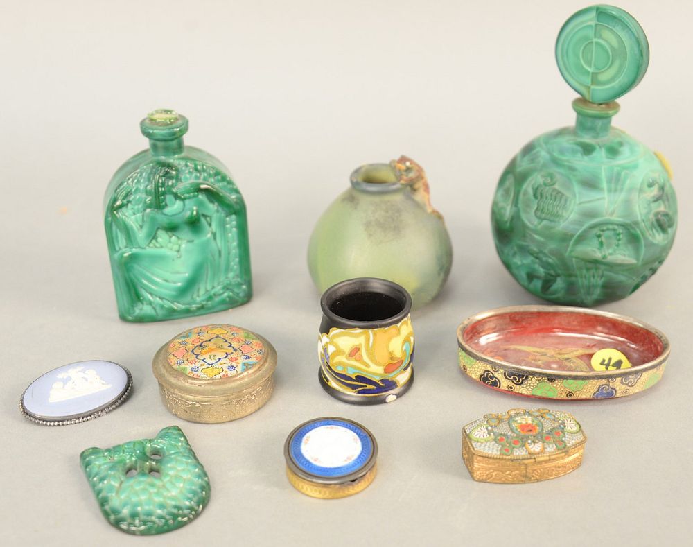 Appraisal: Small group of assorted items to include two malachite glass