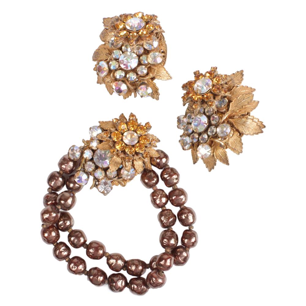 Appraisal: MIRIAM HASKELL DOUBLE STRAND BRONZE FAUX PEARL BRACELET EARRING SET