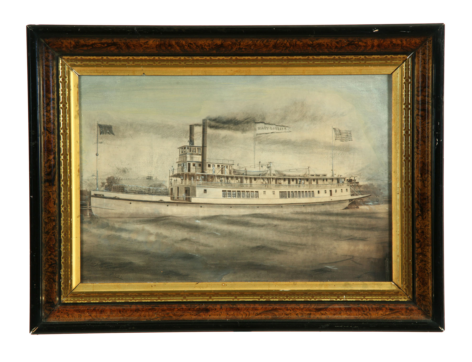 Appraisal: DRAWING OF THE STEAMBOAT MARY GARRATT Mixed media on paper