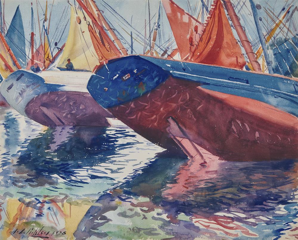 Appraisal: AIDEN LASSELL RIPLEY American - Sailboats Low Tide watercolor signed