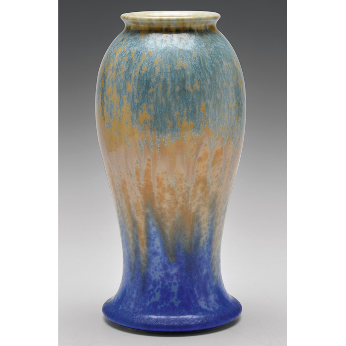 Appraisal: Ruskin vase bulbous shape under a yellow and blue crystalline