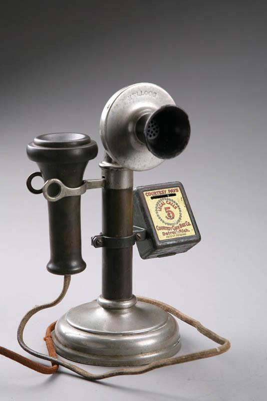 Appraisal: CANDLESTICK PHONE WITH COURTESY BOX Kellogg American early th century