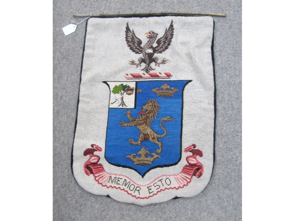 Appraisal: A Victorian beadwork polescreen banner woven with an armorial x