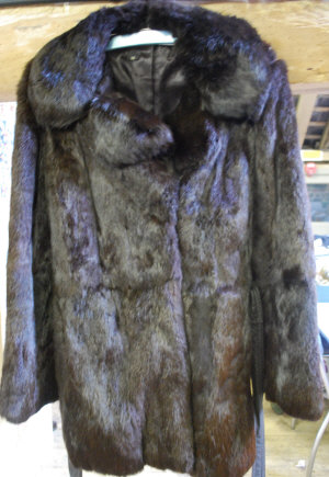 Appraisal: Lady's dark brown coney fur jacket with leather tie belt