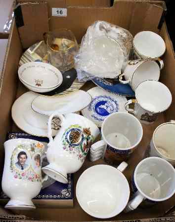 Appraisal: Tray of Mixed Commemorative Items including Plates Mugs Coasters etc