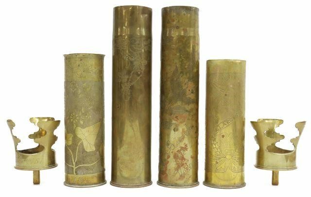 Appraisal: lot of WWI-era trench art vases and metal art fashioned