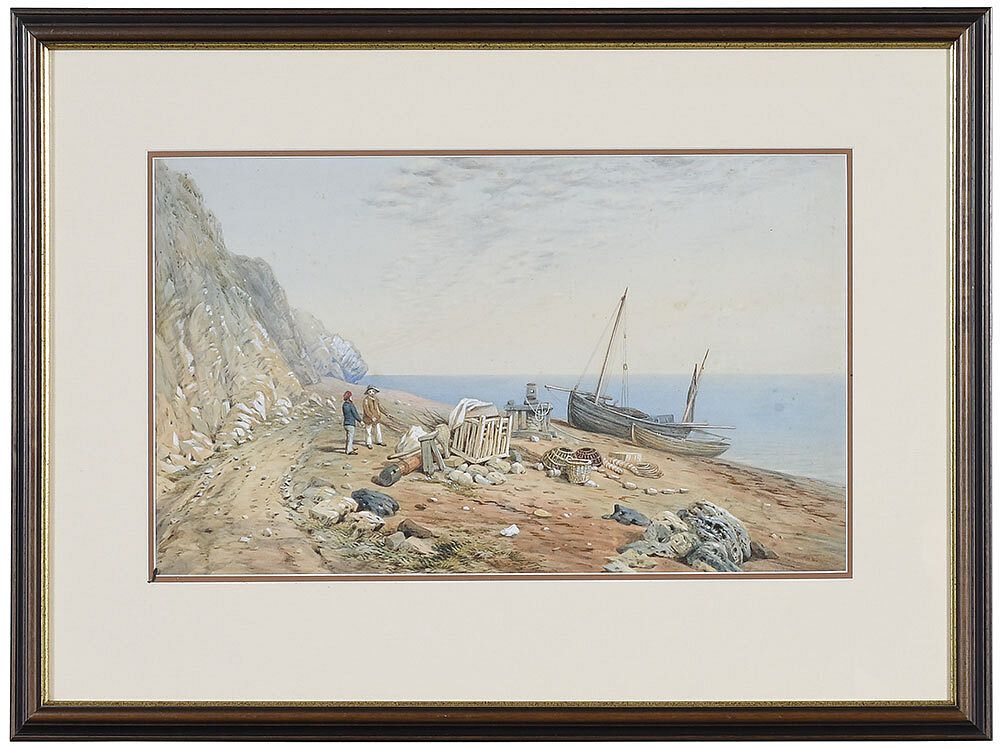 Appraisal: British School Watercolor th century Fishermen On Shore unsigned watercolor