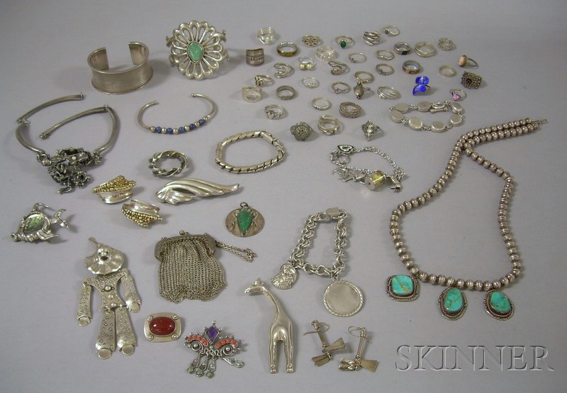 Appraisal: Large Group of Silver and Sterling Silver Jewelry Items including