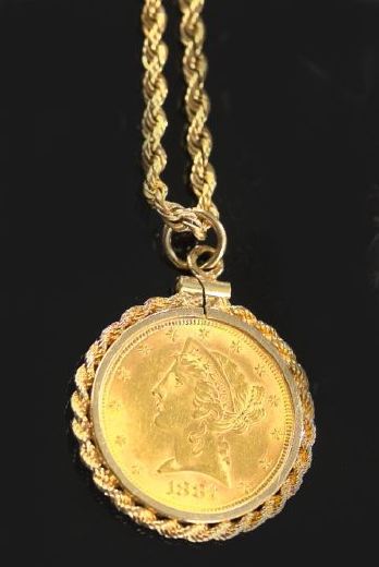 Appraisal: United States Gold Piece on a fourteen-karat yellow gold chain