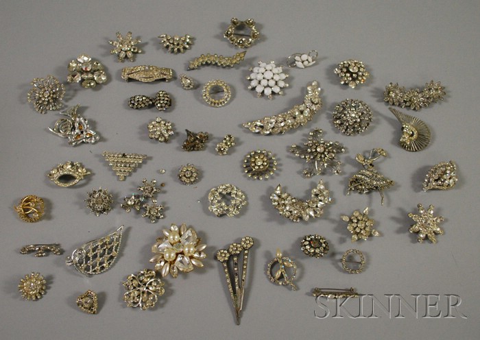 Appraisal: Large Group of Mostly Rhinestone and Paste Costume Brooches some