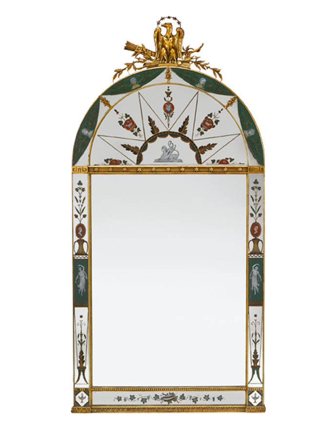 Appraisal: George III style eglomise mirror in the Adam style The