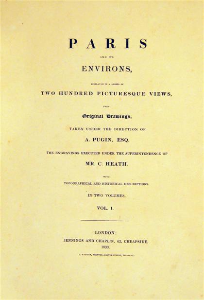 Appraisal: vol Pugin A ugustus Charles Heath Charles Paris and Its