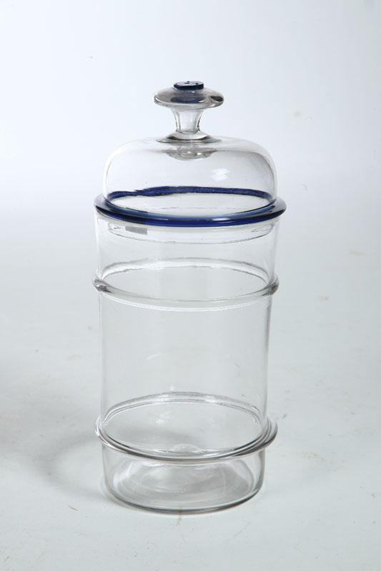 Appraisal: GLASS CANISTER American st half- th century Blown clear glass