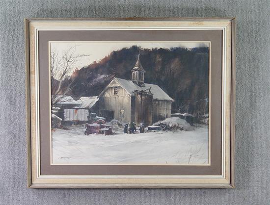 Appraisal: Bonamarte Lou American AWS Watercolor of abandoned church with tractor