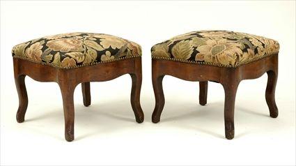 Appraisal: Pair of Louis XV-Style Fruitwood Footstools x x in