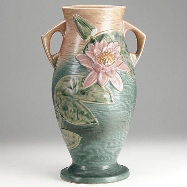 Appraisal: ROSEVILLE Pink Waterlily vase Minute pop to rim Raised mark