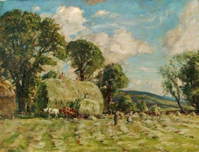 Appraisal: HERBERT ROYLE - Haymaking at Nesfield Near Ilkley oil on