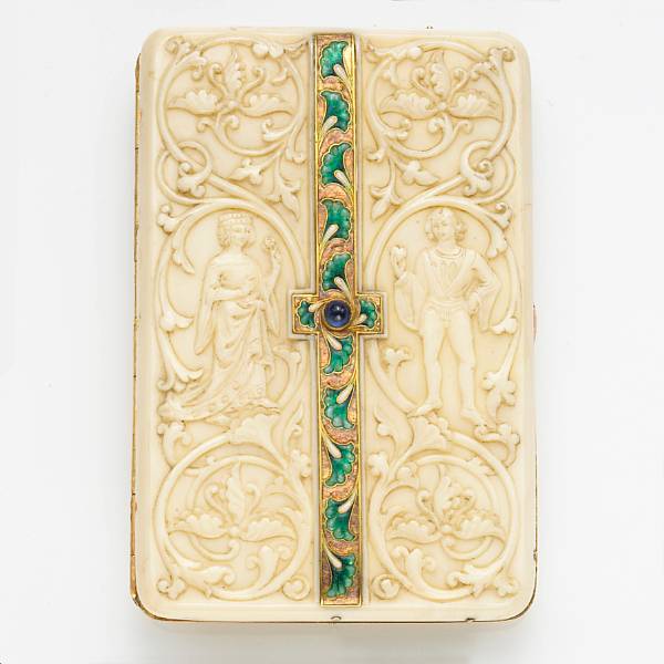 Appraisal: An ivory enamel sapphire and k gold cigarette case Lailles