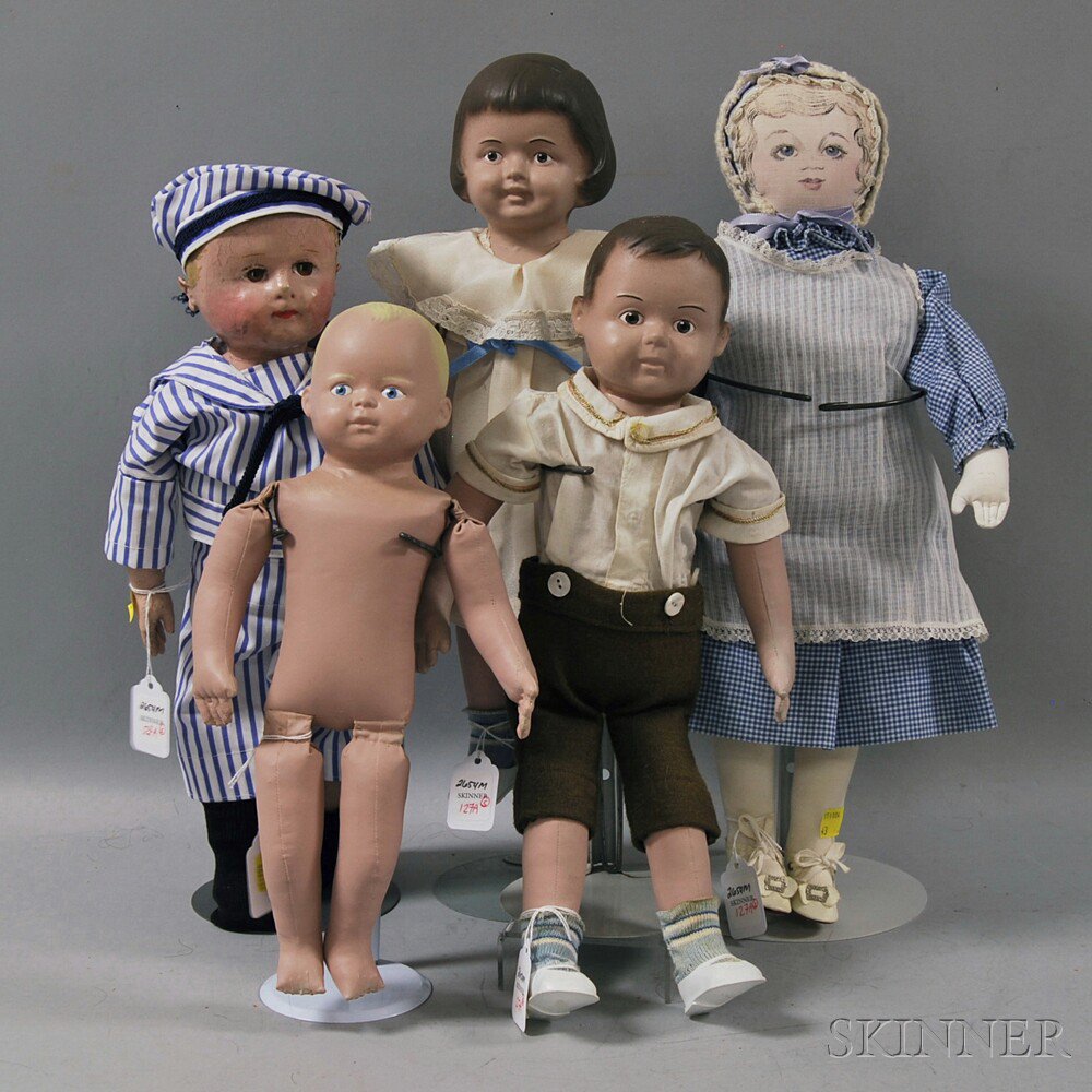 Appraisal: Five Cloth Dolls Including Chase early to late th century