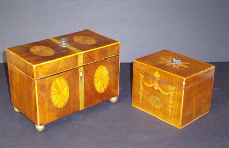 Appraisal: A Georgian style inlaid mahogany tea caddy of rectangular form