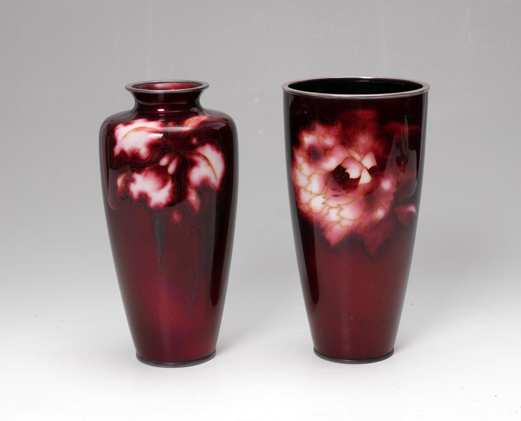 Appraisal: JAPANESE ANDO OXBLOOD CLOISONNE VASES vases each with oxblood red