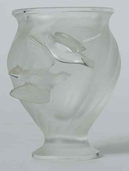 Appraisal: Lalique Bird Vase French Lalique vases a smaller bulbous vase