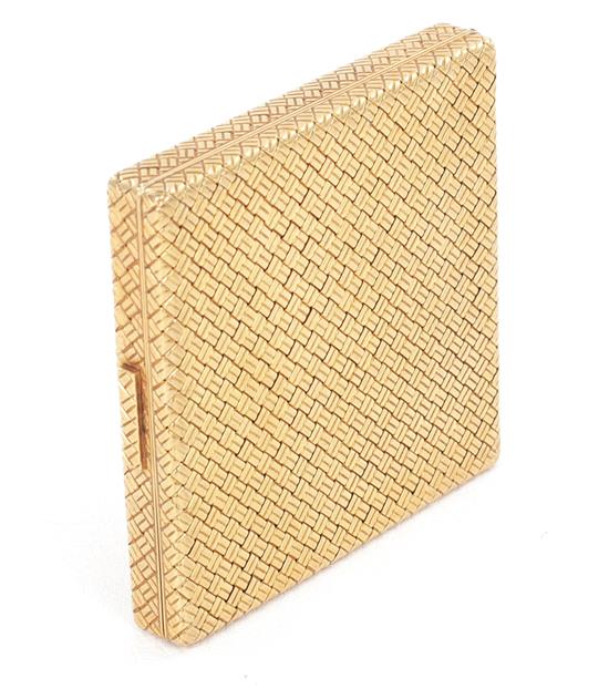 Appraisal: French gold compact Van Cleef Arpels basketweave hinged square top