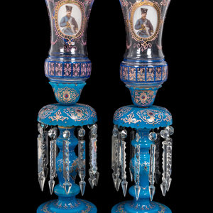 Appraisal: A Pair of Bohemian Enameled Opaline Glass Lusters for the