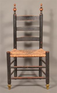 Appraisal: Early th Rush Seat Child's Chair Bold turned finials ladder-back