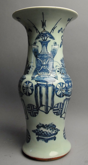 Appraisal: th C Chinese Celadon Vase with underglaze blue designs and