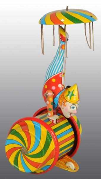 Appraisal: Tin Handstand Clown Wind-Up Toy Description Japanese Working Nice colorful