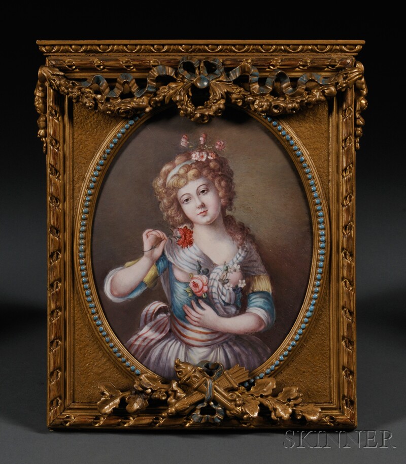 Appraisal: Framed Enamel on Copper Portrait of a Maiden France th