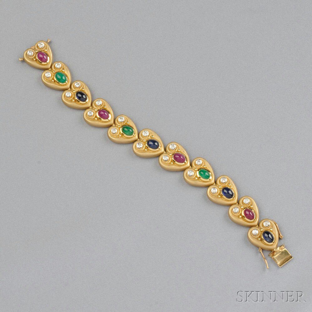 Appraisal: kt Gold Gem-set Bracelet of heart shape links set with