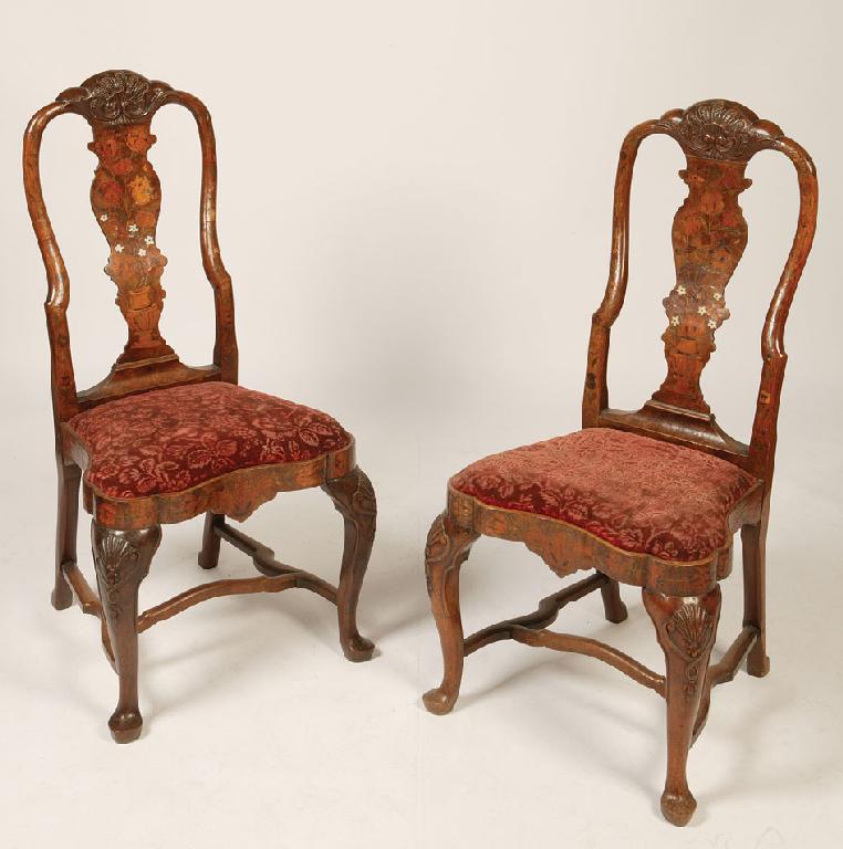 Appraisal: A SET OF SIX DUTCH WALNUT AND MARQUETRY HIGH BACK